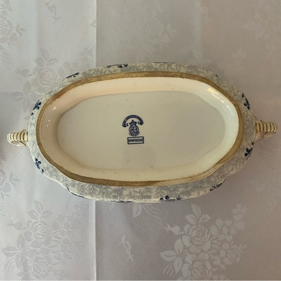 Royal Worcester W2297 68547 Oval Covered Serving Dish Blue Floral Gold Trim 1890 - Picture 9 of 11